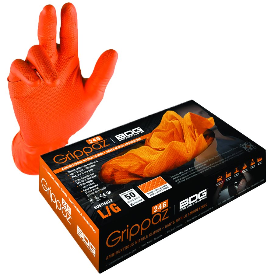 Grippaz Nitrile Gloves Orange, Large (25 Pair)