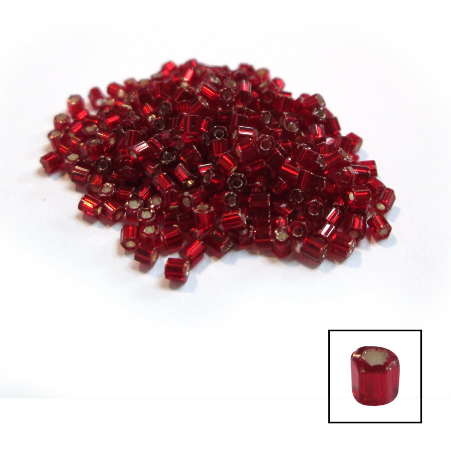 Glass 2 Cut Beads Silver Lined Red