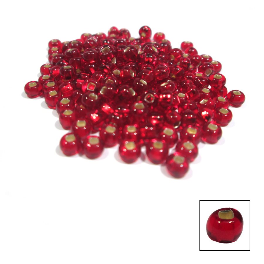 Glass Pony Beads Silver Lined Red