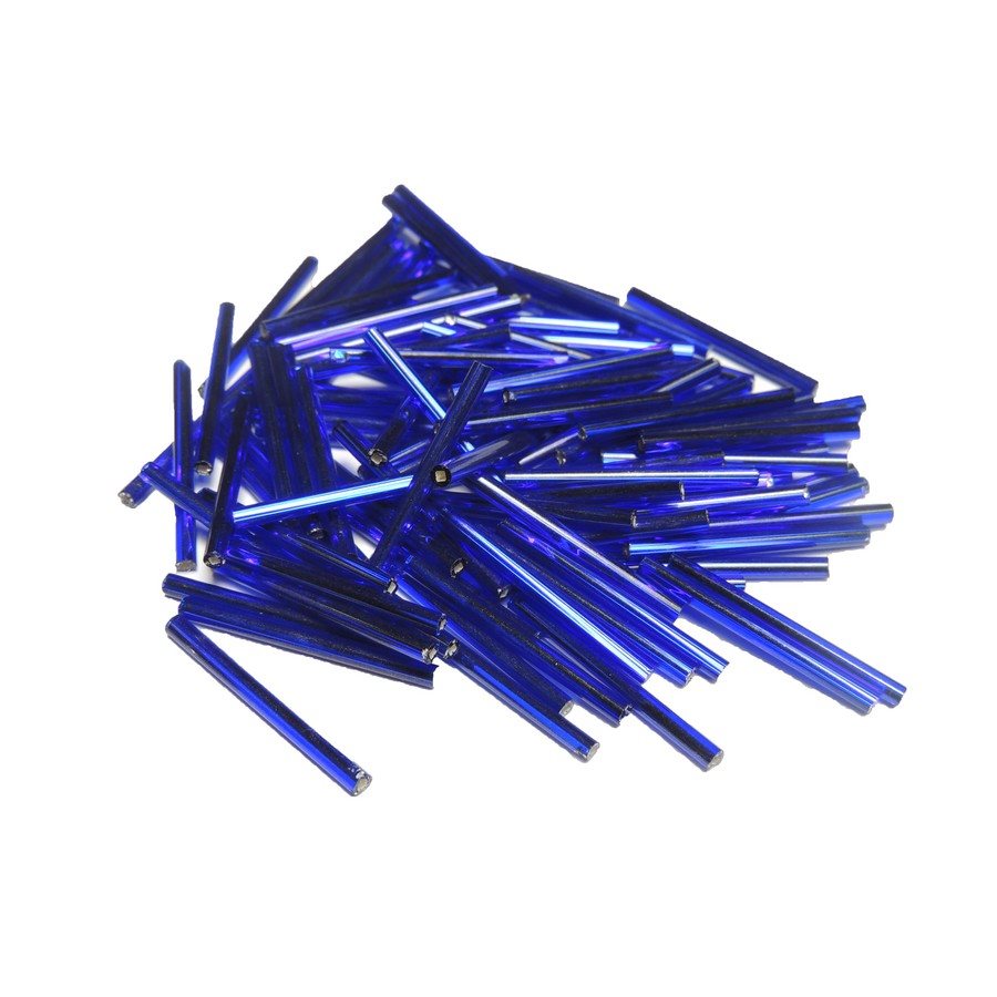 30 mm Glass Bugle Beads Royal Blue Silver Lined (40g)