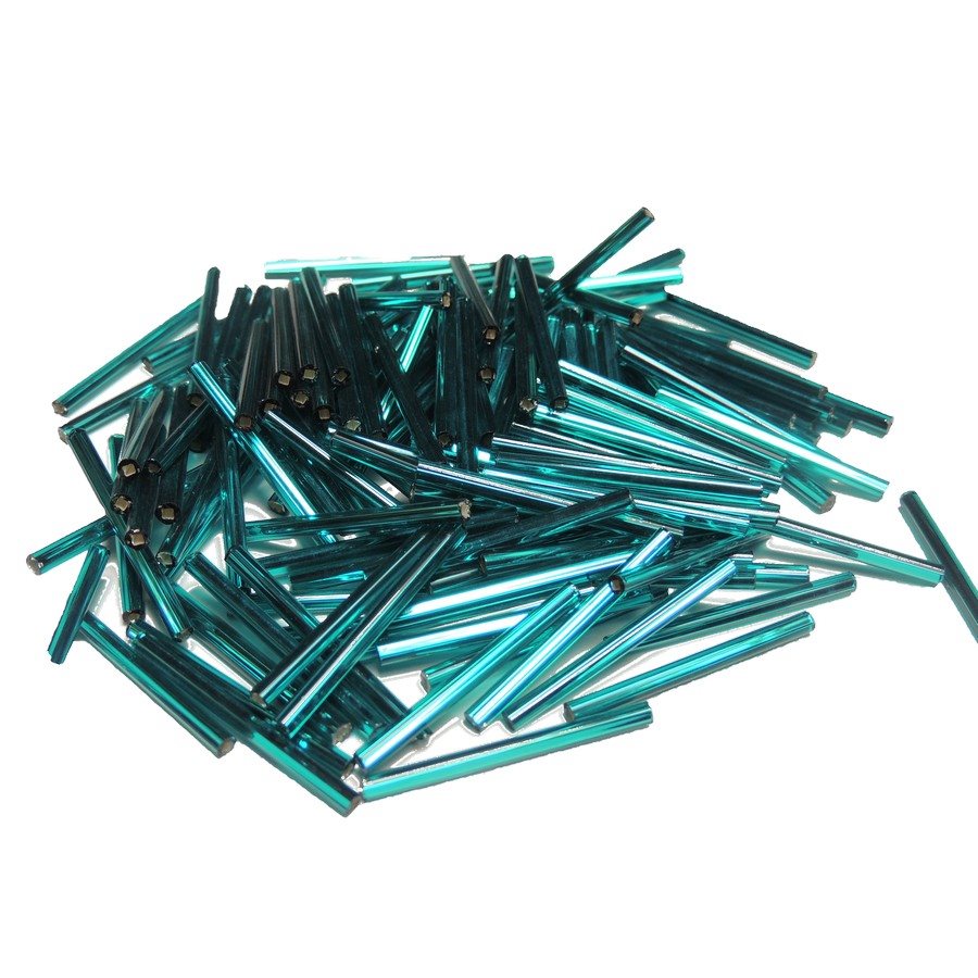 30 mm Glass Bugle Beads Teal Silver Lined (40g)