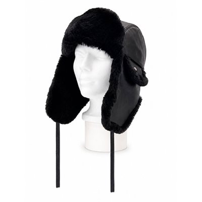 Fur Hat, Black Leather W/ Sheared Beaver - Large