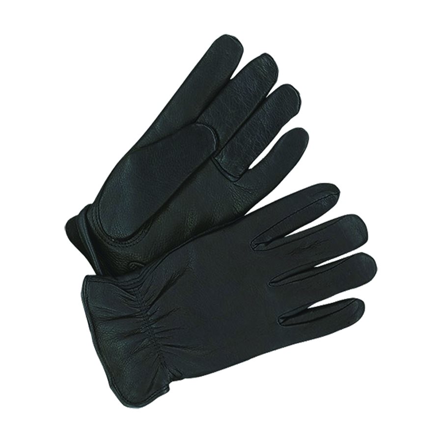 Deerskin Leather Gloves Men's, Black, Lined (Large)