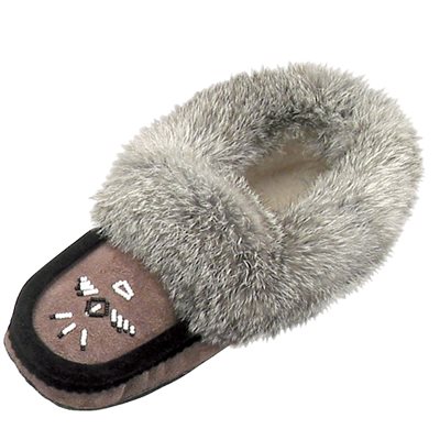 Suede Moccasins W/ Rabbit Fur - Grey/Black, L7